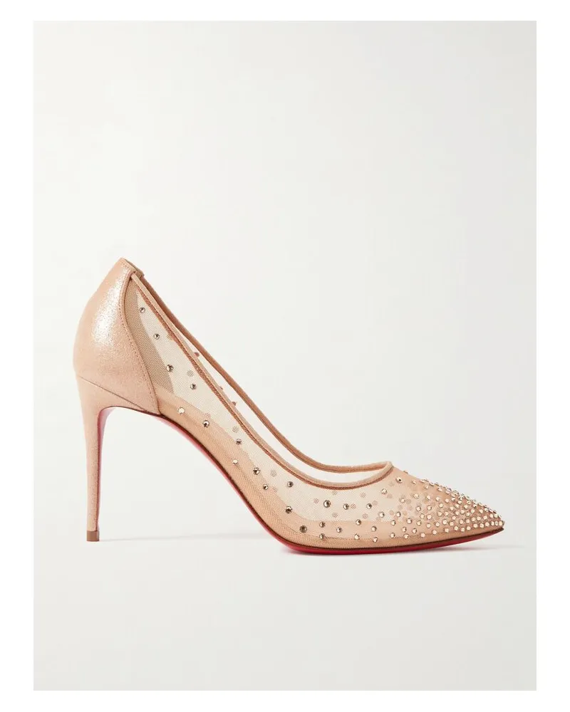 Christian Louboutin Follies 85 Pumps Aus Mesh Und Leder Mit Glitter-finish Und Kristallen - Neutral Neutral
