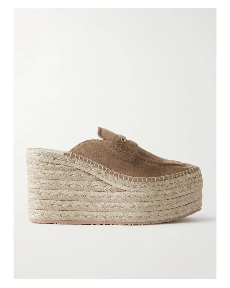 Gianvito Rossi Maxilla 105 Suede Espadrille Wedge Mules - Brown Brown