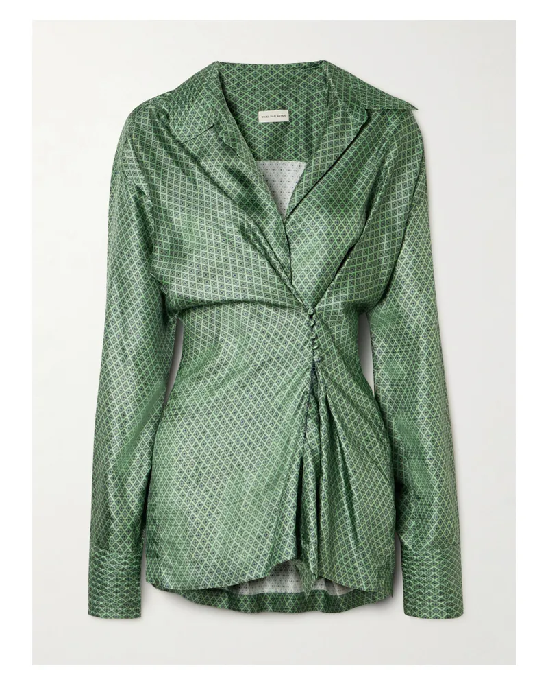 Dries van Noten Hemd Aus Bedrucktem Seiden-twill - Grün Grün