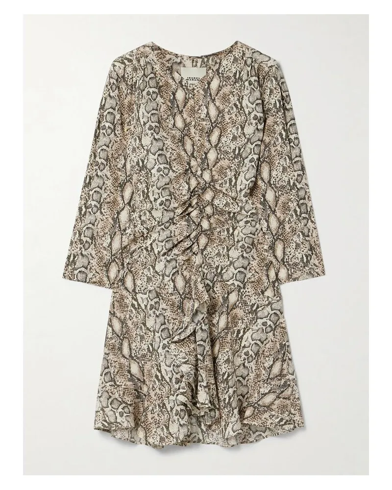 Isabel Marant Octavia Minikleid Aus Crêpe Aus Einer Seidenmischung Mit Raffungen Und Schlangenprint - Animal-Print Animal-print