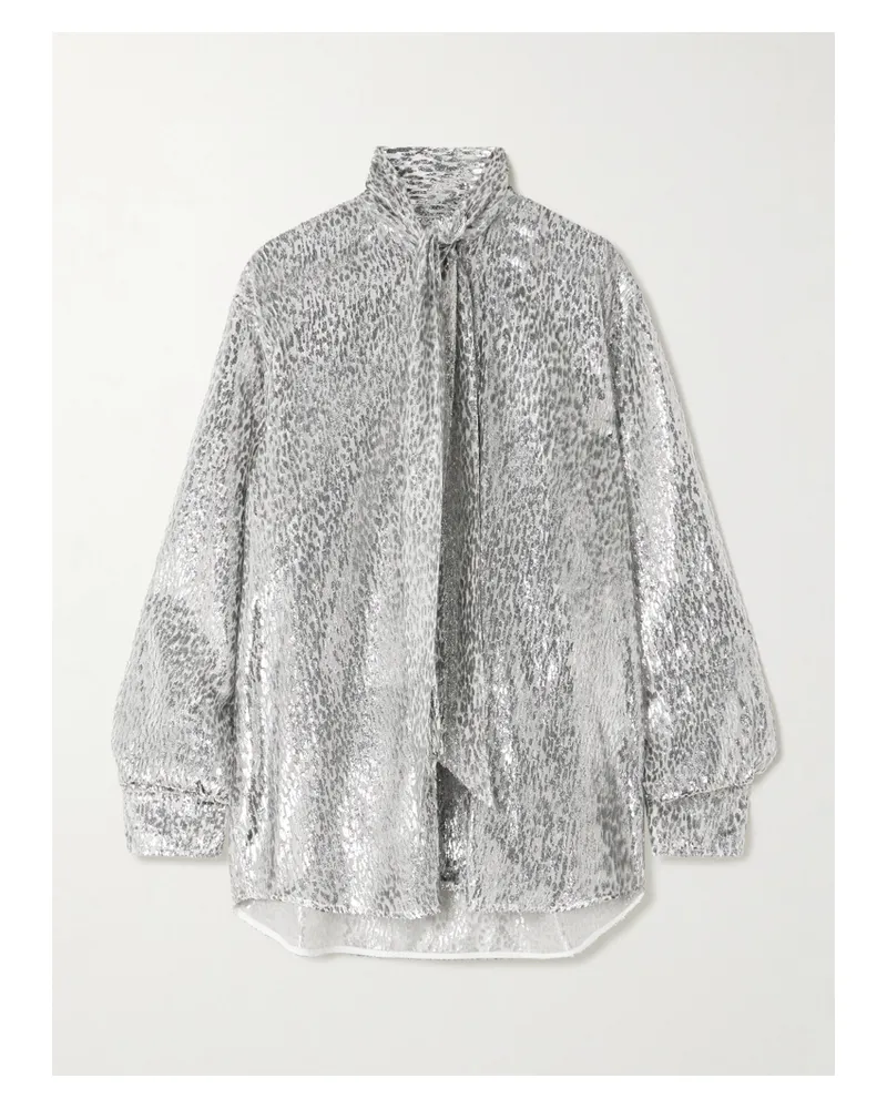 Stella McCartney Tie-neck Metallic Fil Coupé Blouse - Silver Silver