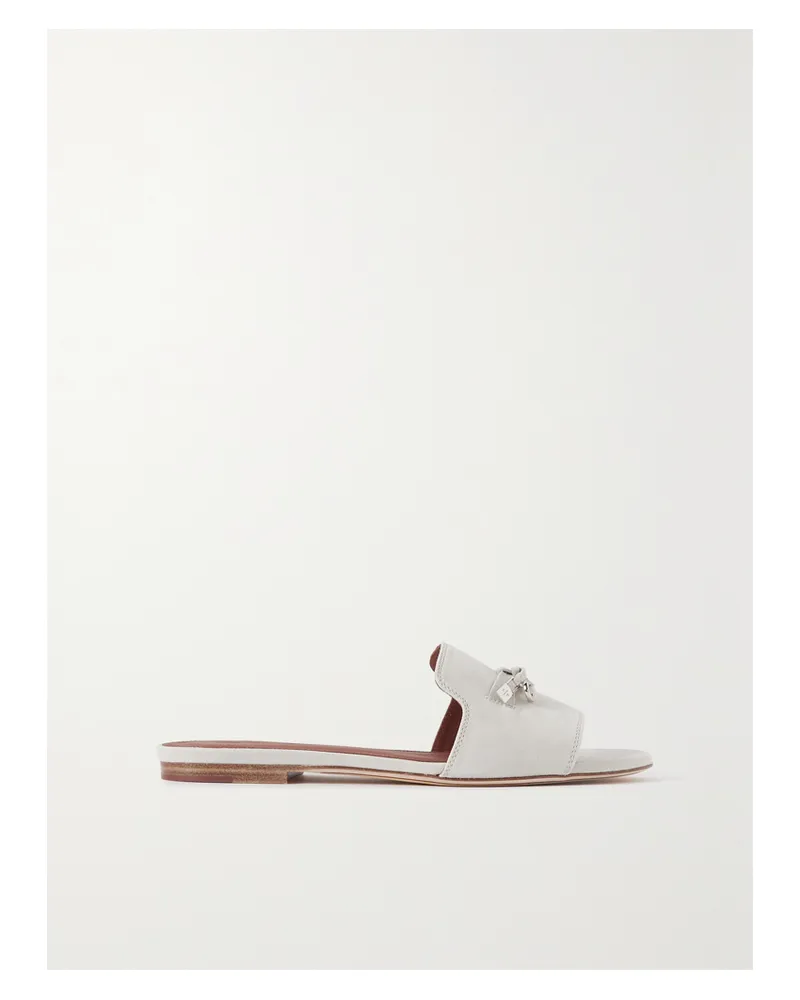 Loro Piana Summer Charms Suede Slides - Gray Gray