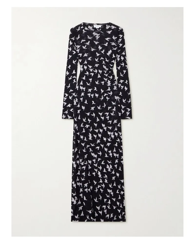Stella McCartney Maxikleid Aus Bedrucktem Stretch-tüll - Schwarz Schwarz