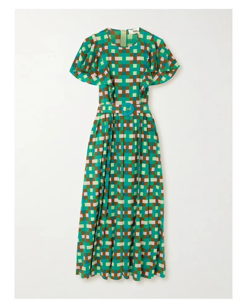 Diane von Furstenberg Damon Midikleid Aus Einer Bedruckten Baumwollmischung Mit Volants Und Gürtel - Grün Grün