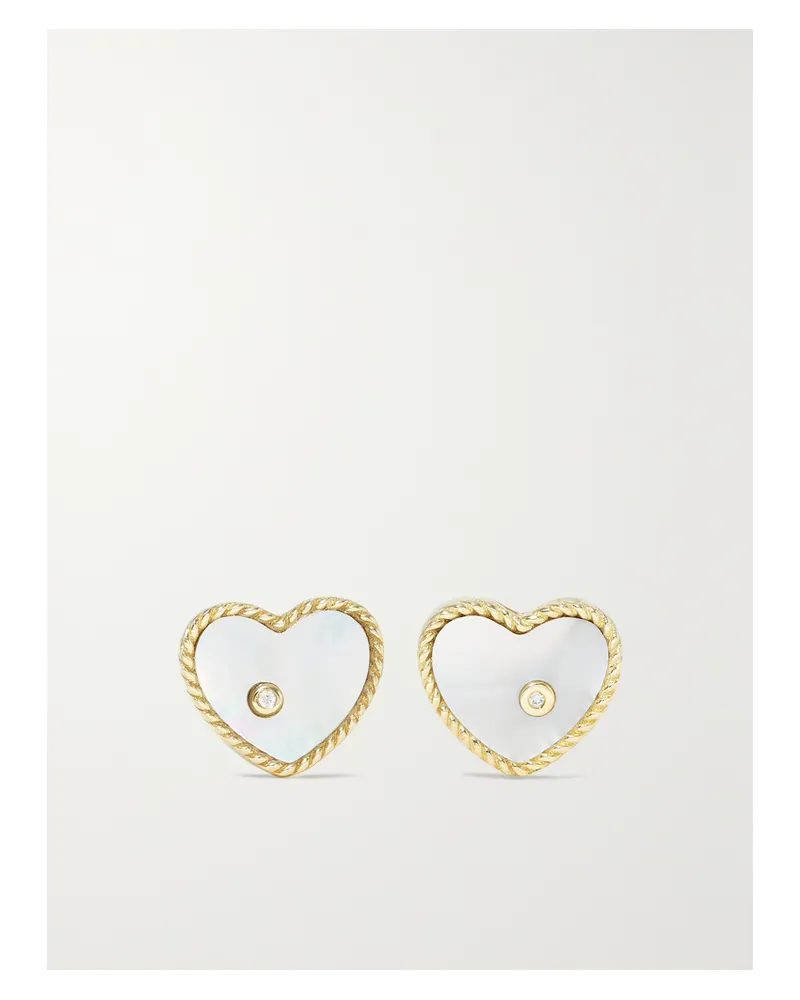 Yvonne Léon Ohrringe Aus 9 Karat Gold Mit Diamanten Und Perlmutt - Weiß Weiß