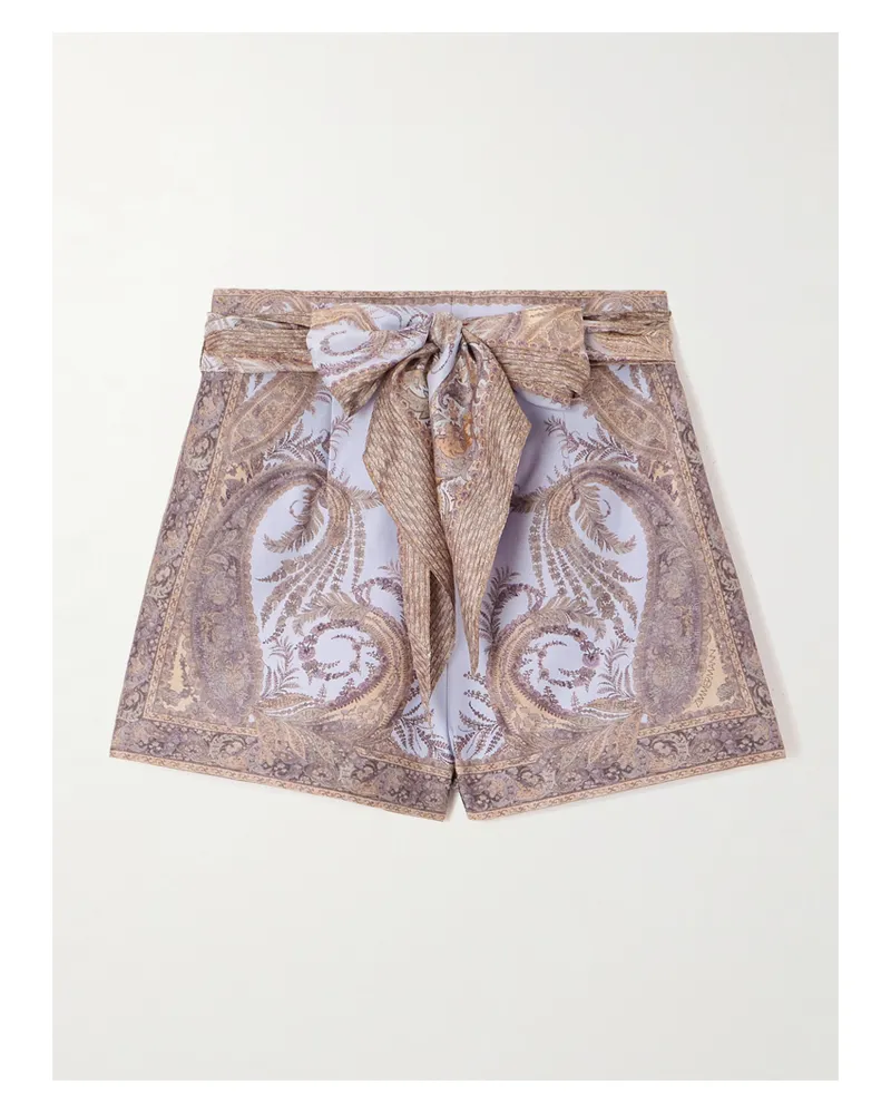 Zimmermann Shorts Aus Bedrucktem Twill Aus Einer Seiden-baumwollmischung Mit Bindegürtel - Lila Lila