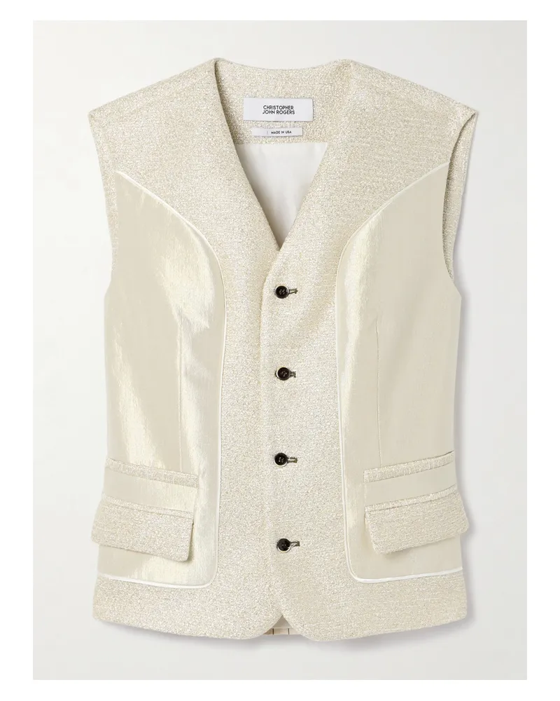 Christopher John Rogers Weste Aus Metallic-tweed, Lamé Und Gestreiftem Voile In Patchwork-optik - Neutral Neutral