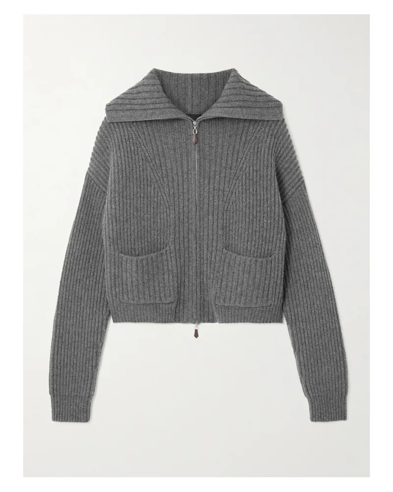 arch4 Nara Ribbed Cashmere Zip-up Cardigan - Gray Gray