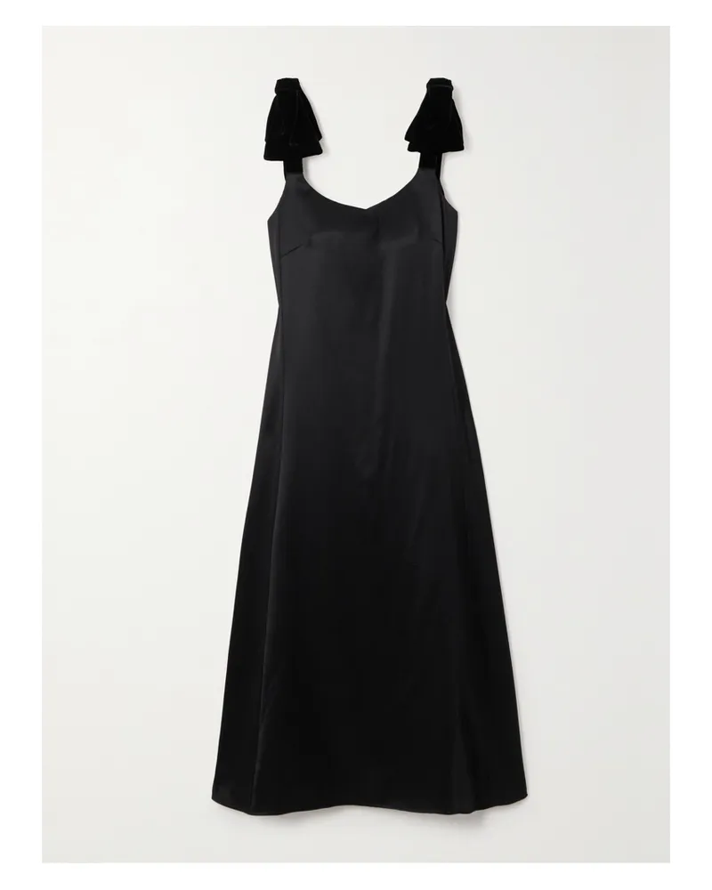 Chloé Midikleid Aus Satin Aus Einer Woll-seidenmischung Mit Samtschleifen - Schwarz Schwarz