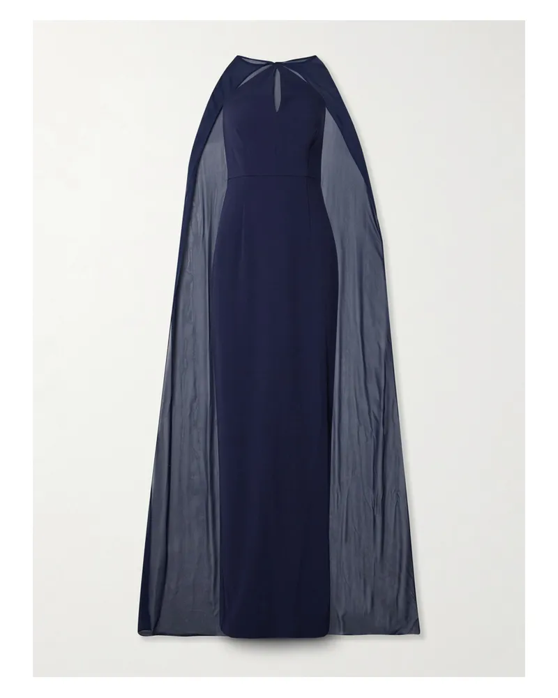 Roland Mouret Robe Aus Crêpe Mit Seidenchiffonbesatz Und Cape-effekt - Blau Blau