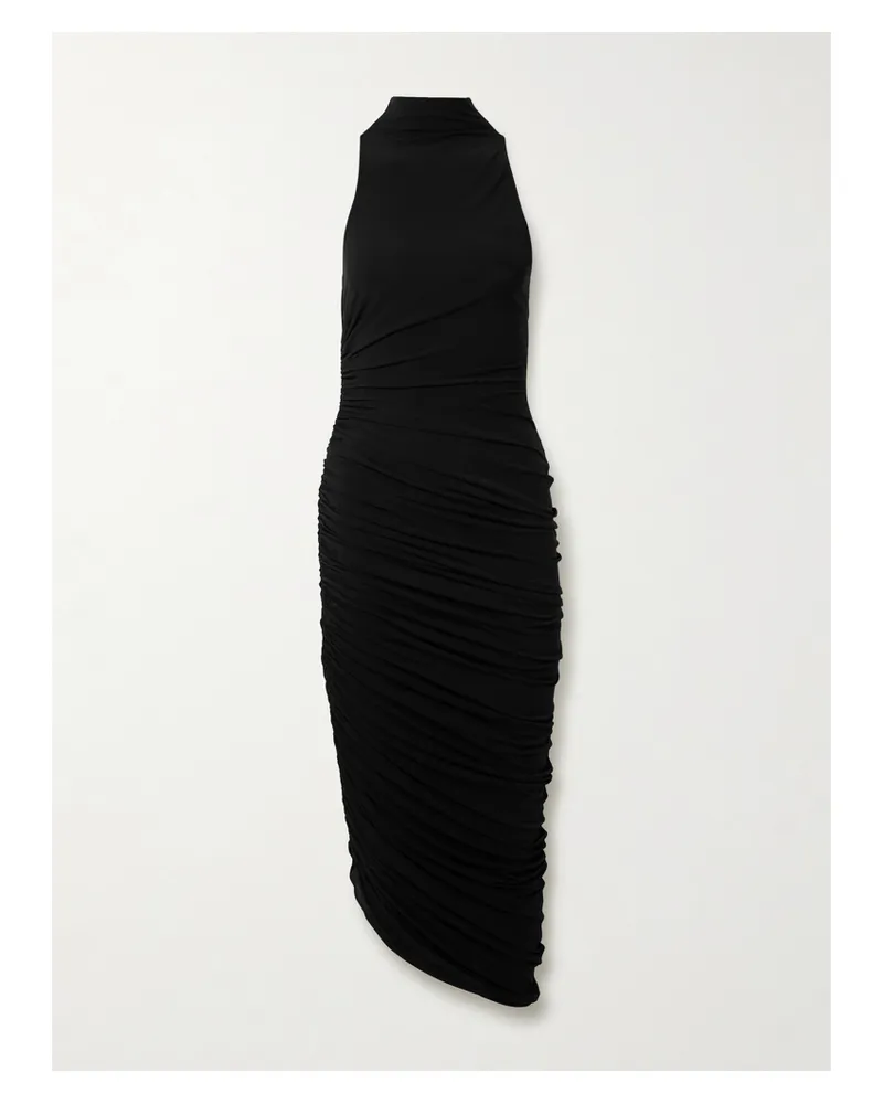 Jacquemus The Piazza Asymmetrisches Kleid Aus Stretch-jersey Mit Stehkragen Und Raffungen - Schwarz Schwarz