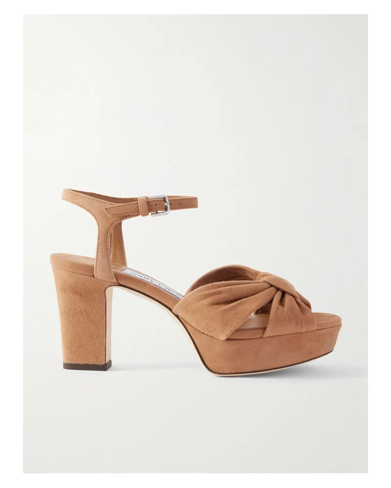 Jimmy Choo Heloise 80 Knotted Suede Platform Sandals - Brown Brown