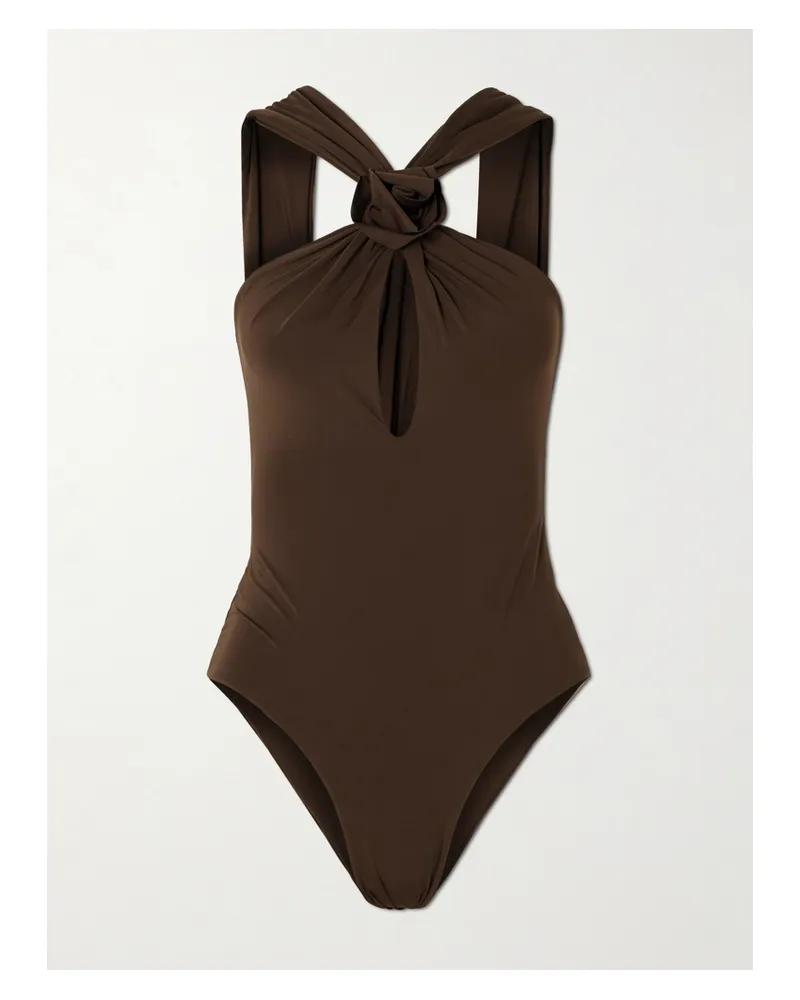 Maygel Coronel Sole Appliquéd Cutout Swimsuit - Brown Brown
