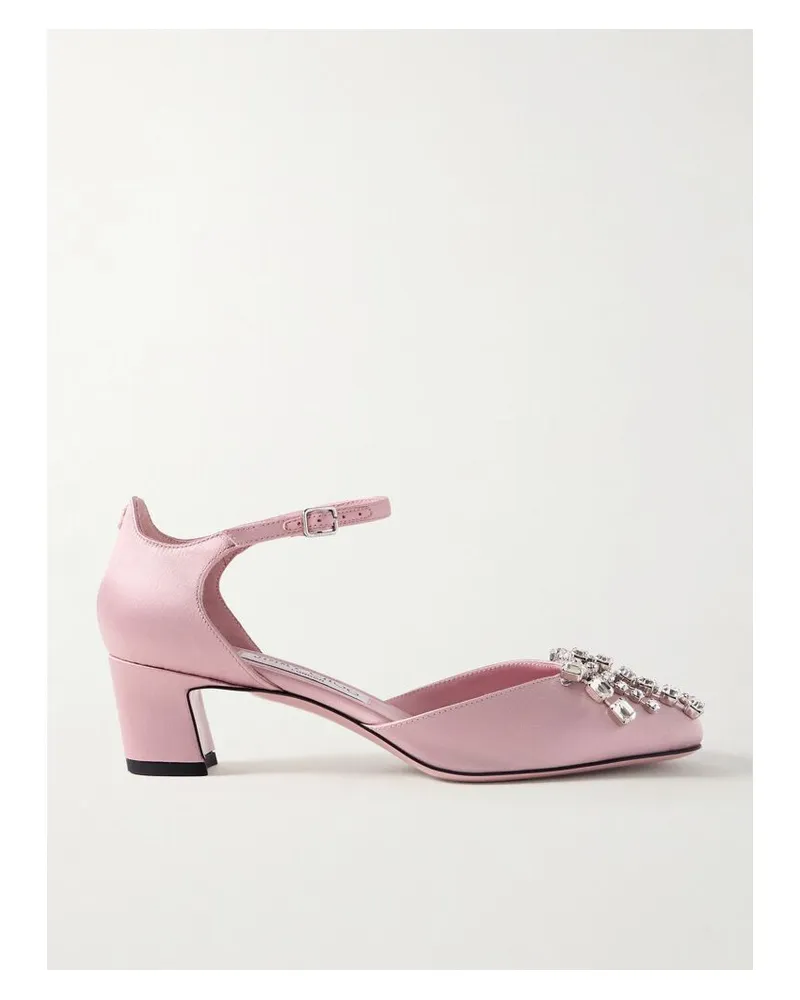 Jimmy Choo Verity 45 Mary-jane-pumps Aus Satin Mit Kristallen - Pink Pink