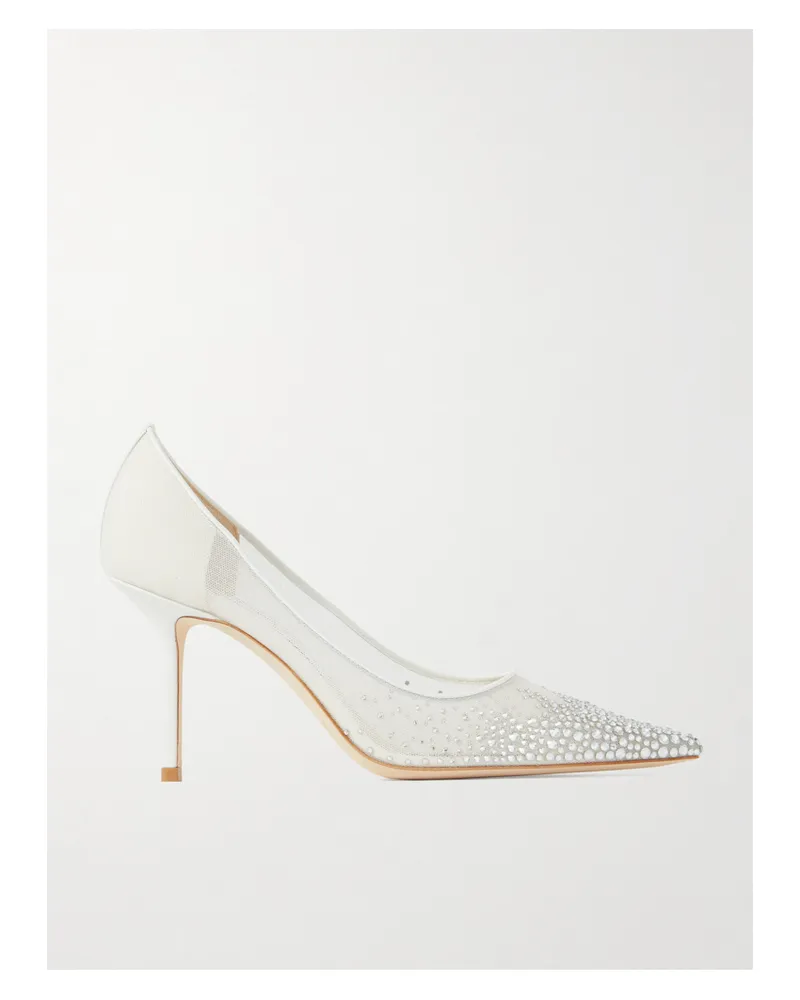 Jimmy Choo Love 85 Leather-trimmed Crystal-embellished Mesh Pumps - White White