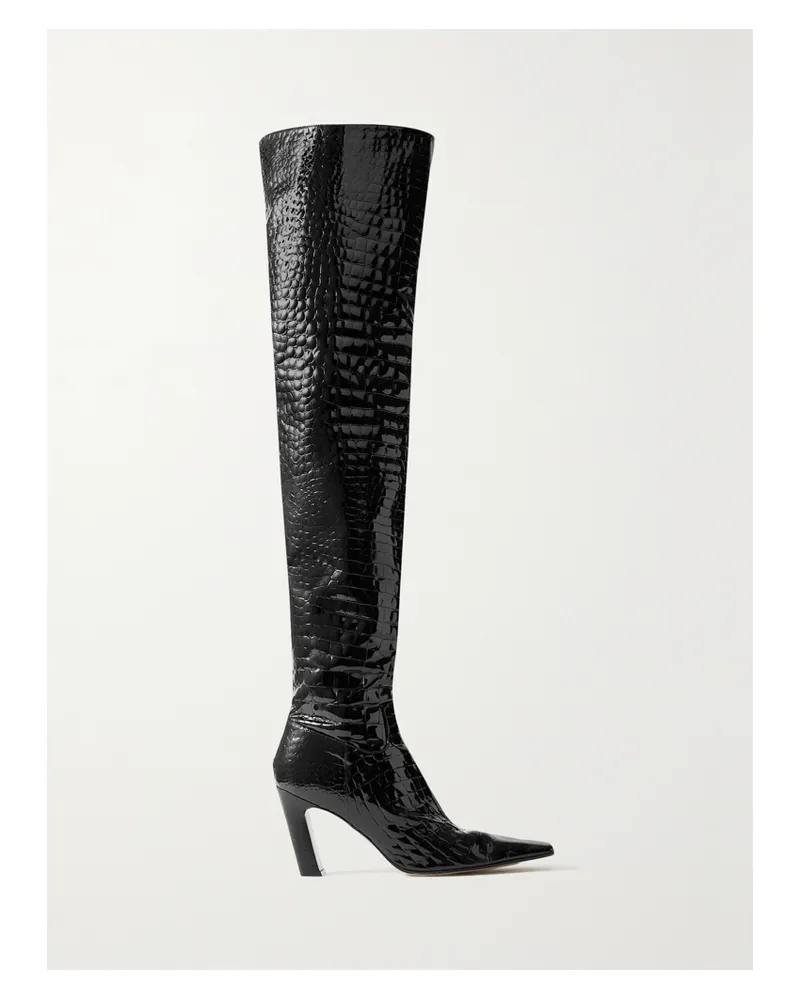 KHAITE Marfa Overknees Aus Leder Mit Krokodileffekt - Schwarz Schwarz