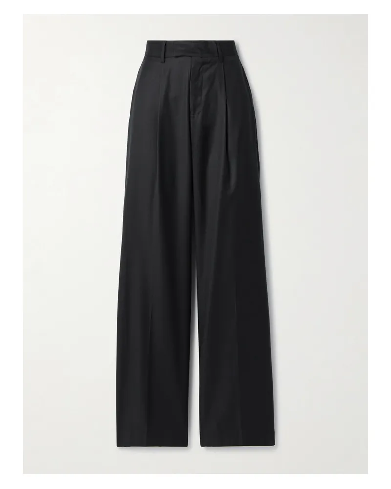 BEARE PARK Hose Mit Weitem Bein Aus Woll-twill Mit Falten - Schwarz Schwarz