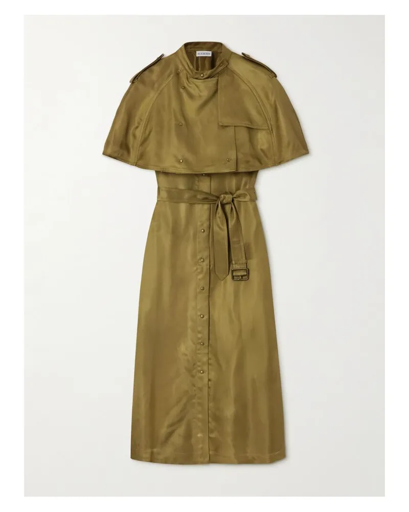 Burberry Mehrlagiges Midikleid Aus Glänzendem Twill Mit Gürtel - Grün Grün