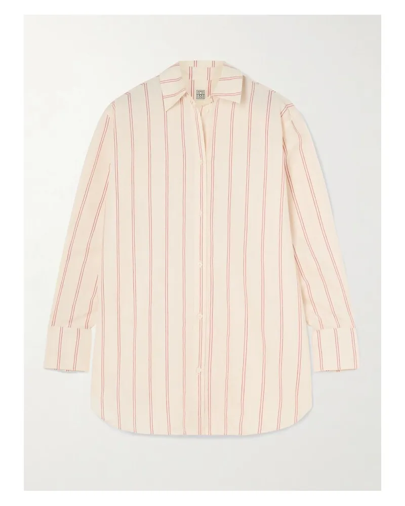 Totême Hemd Aus Einer Gestreiften Baumwoll-seidenmischung - Ecru Ecru