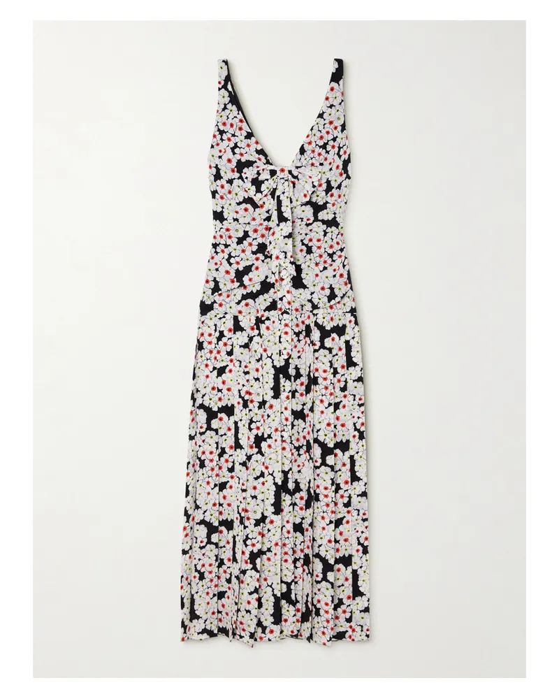 Alessandra Rich Midikleid Aus Crêpe De Chine Aus Seide Mit Blumenprint, Schleife Und Falten - Schwarz Schwarz