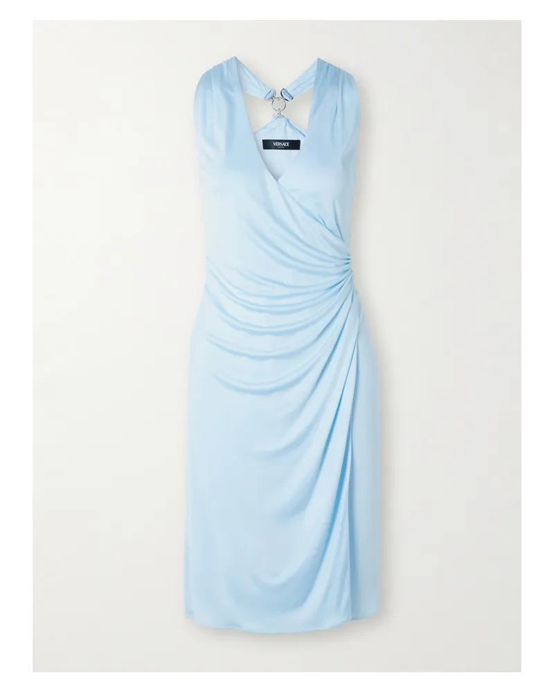 Versace Gathered Jersey Midi Dress - Blue Blue