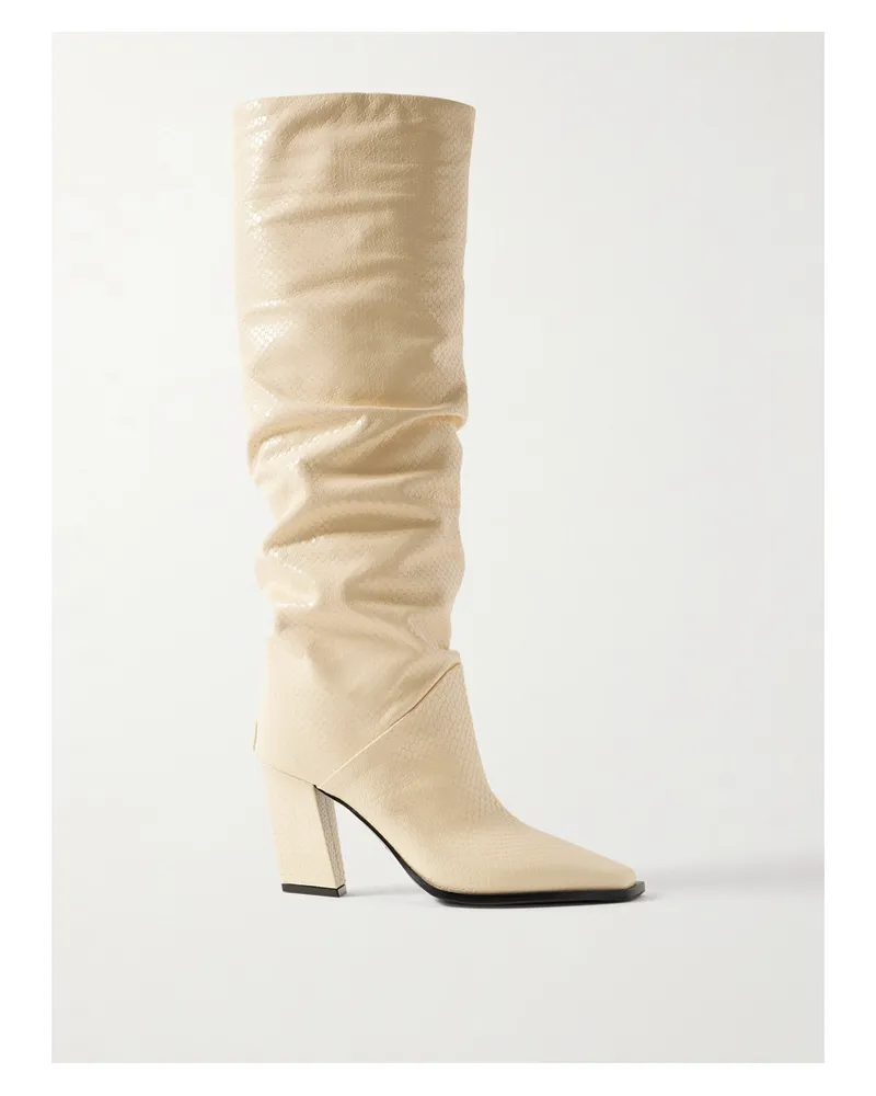 Jimmy Choo Hart 85 Kniehohe Stiefel Aus Leder Mit Schlangeneffekt Mit Raffungen - Wollweiß Wollweiß