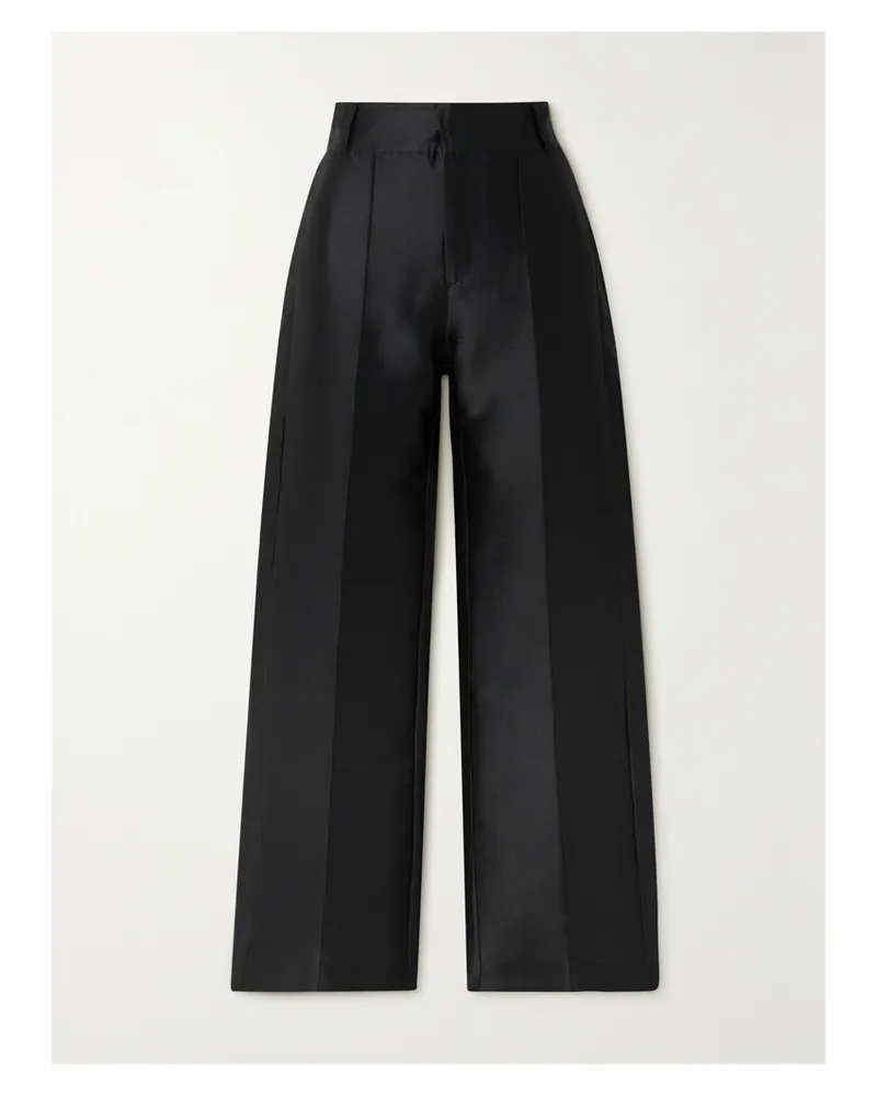 DESTREE Yoshitomo Pleated Faille Wide-leg Pants - Black Black