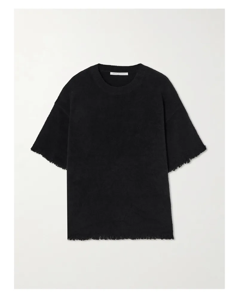 Maria Mcmanus T-shirt Aus Biobaumwoll-bouclé Mit Fransen - Schwarz Schwarz