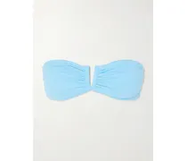 Alba Ruched Ribbed Bandeau Bikini Top - Blue