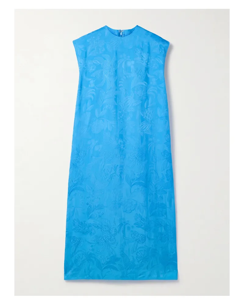 Balenciaga Satin-jacquard Midi Dress - Blue Blue