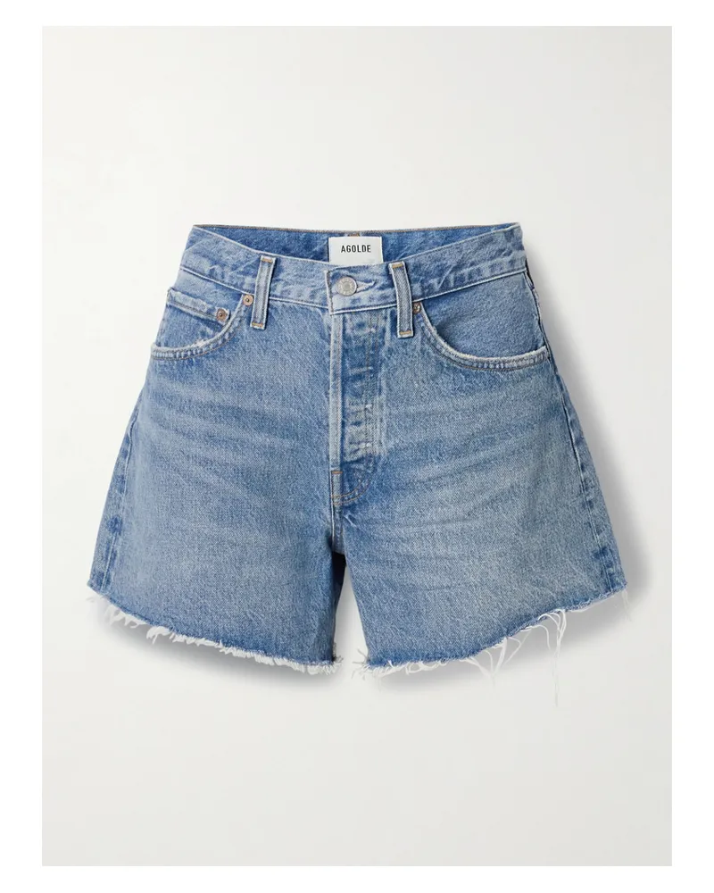 AGOLDE Parker Long Distressed Denim Shorts - Blue Blue