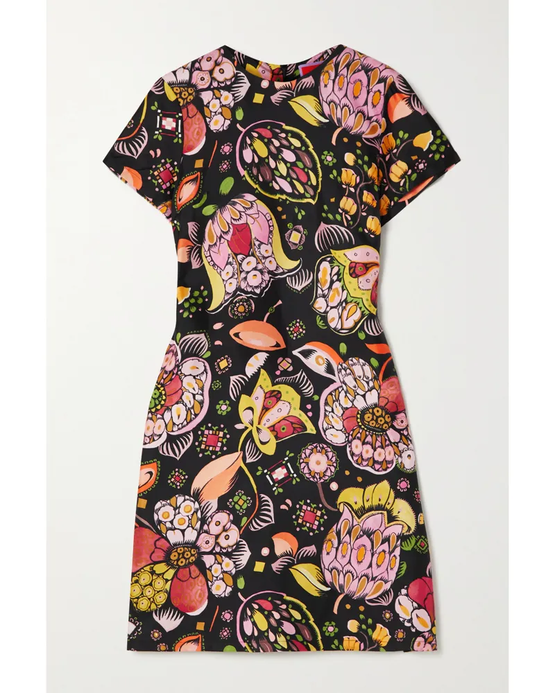 La DoubleJ Minikleid Aus Seiden-twill Mit Blumenprint - Schwarz Schwarz