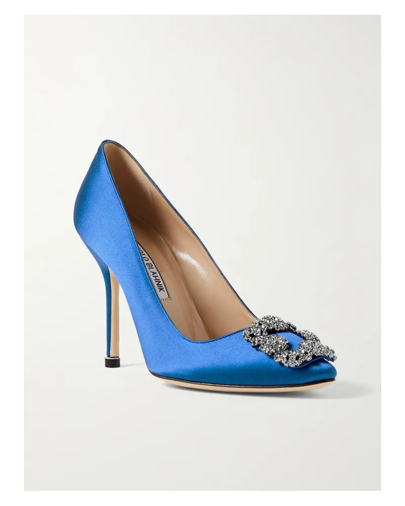 Manolo Blahnik Hangisi 105 Crystal-embellished Satin Pumps - Blue Blue