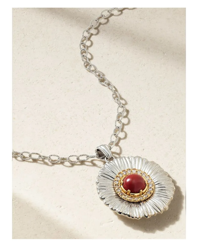 Buccellati Blossom Kette Aus Sterlingsilber Und Vergoldetem Metall Mit Jaspis Und Diamanten Silber