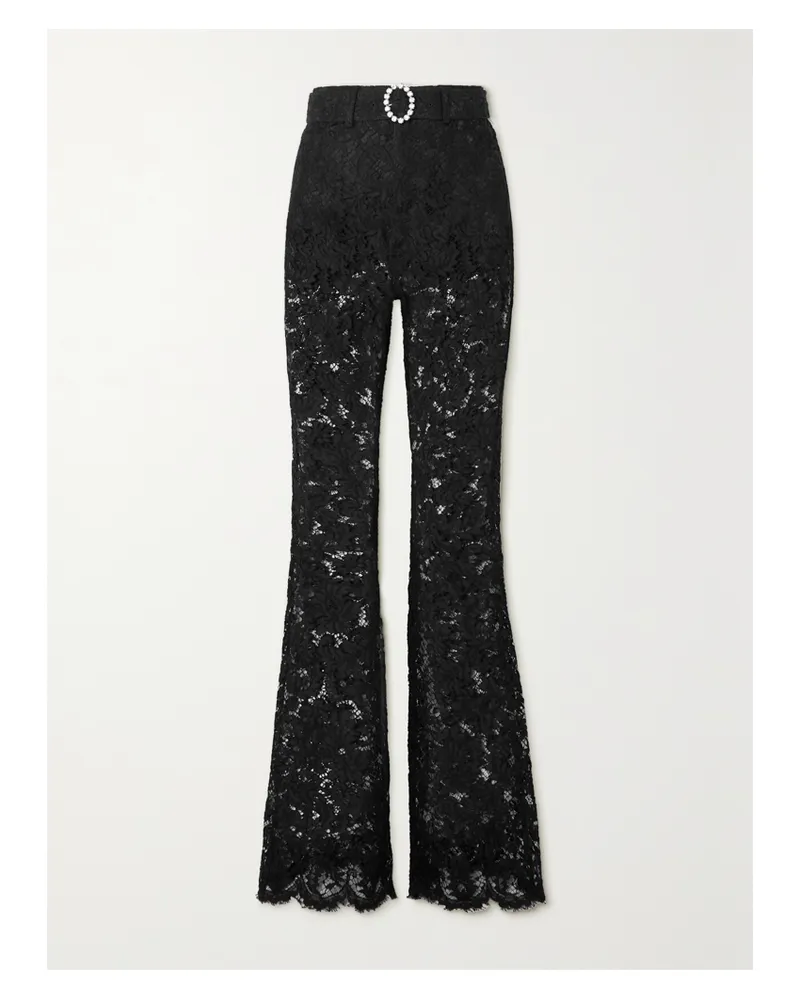 Alessandra Rich Schlaghose Aus Spitze Aus Einer Baumwollmischung Mit Kristallen Und Gürtel - Schwarz Schwarz