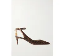 Padlock Pumps Aus Veloursleder Mit Leopardenprint - Braun