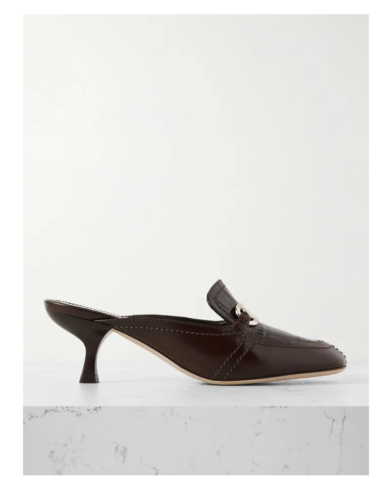 Ferragamo Elodye Mules Aus Glattleder Und Leder Mit Krokodileffekt Mit Verzierung - Braun Braun