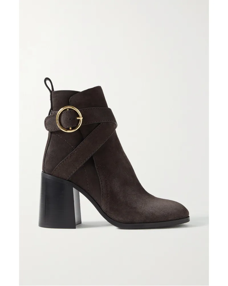 See by Chloé Lyna Ankle Boots aus Veloursleder Grau