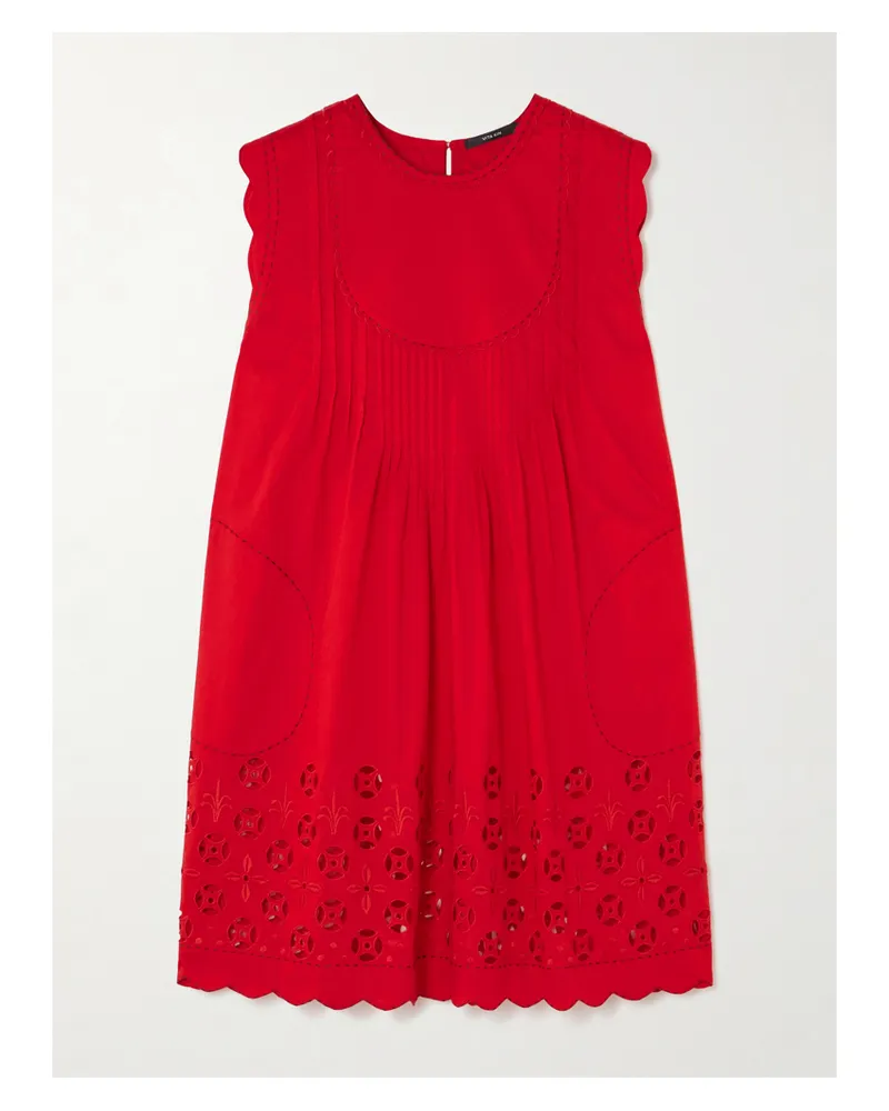 VITA KIN Brooklyn Scalloped Broderie Anglaise Cotton-batiste Mini Dress - Red Red