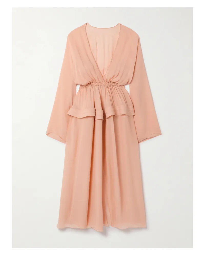 Alaïa Gathered Georgette Peplum Midi Dress - Orange Orange