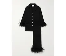 Net Sustain Pyjama Aus Crêpe De Chine Mit Federn - Schwarz