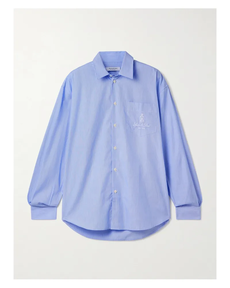 SPORTY & RICH Vendome Oversized-hemd Aus Baumwollpopeline Mit Nadelstreifen Und Stickerei - Blau Blau