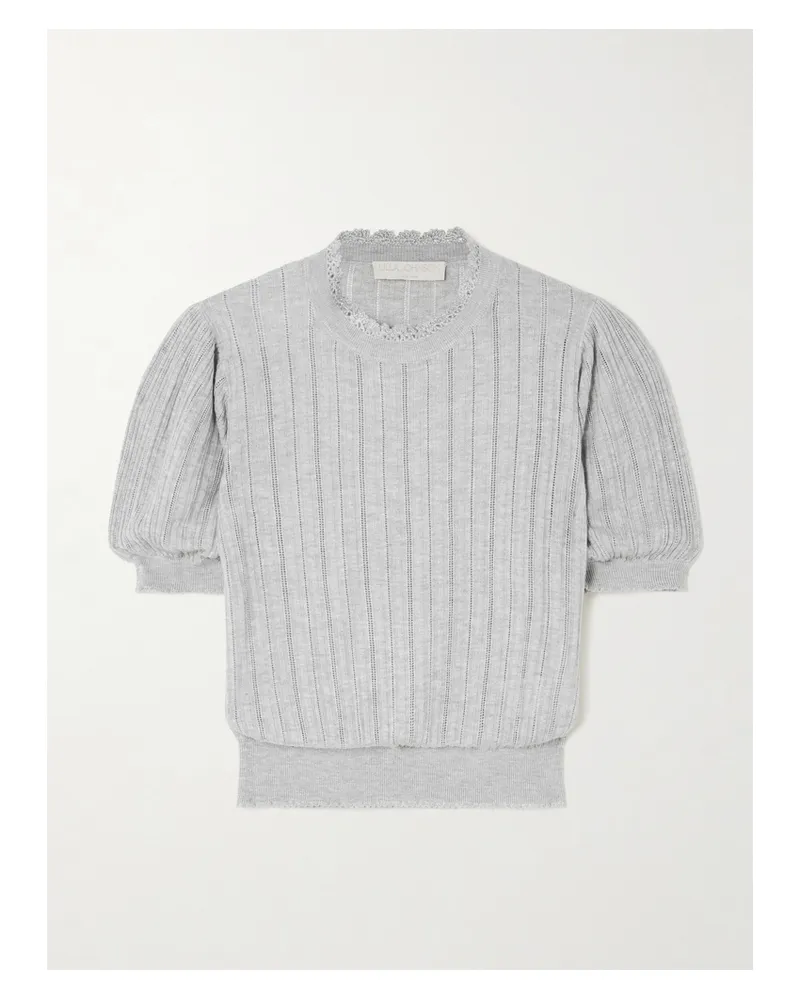 Ulla Johnson Gemma Pullover In Pointelle-strick Mit Häkelbesätzen - Grau Grau