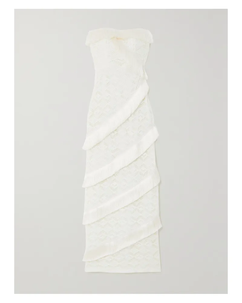 Pat Bo Trägerloses Maxikleid Aus Häkelmaterial Mit Fransen - Elfenbein Elfenbein