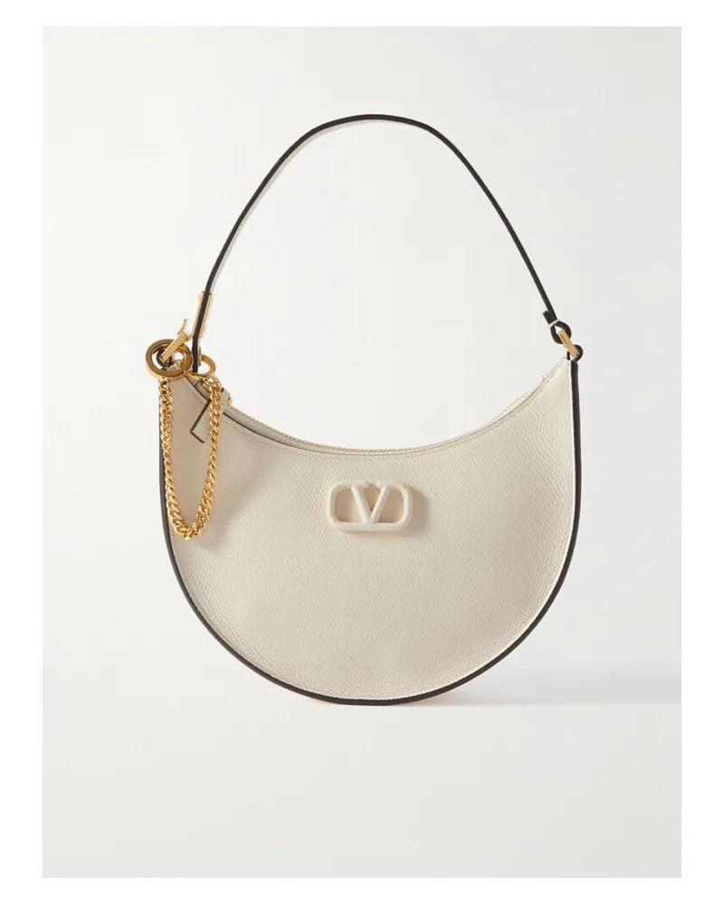 Valentino Garavani Vlogo Mini Schultertasche Aus Strukturiertem Leder - Elfenbein Elfenbein