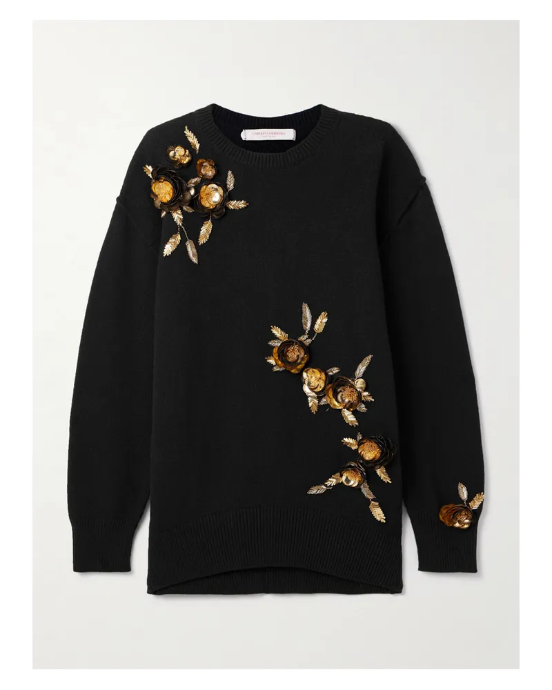 Carolina Herrera New York Kurzärmeliger Pullover Aus Einer Woll-kaschmirmischung Mit Verzierung - Schwarz Schwarz