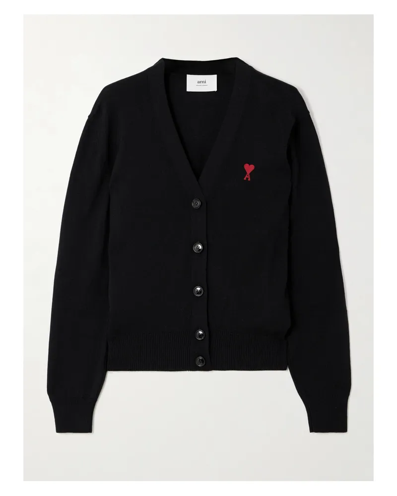 AMI Paris Cardigan Aus Wolle Mit Stickerei - Schwarz Schwarz