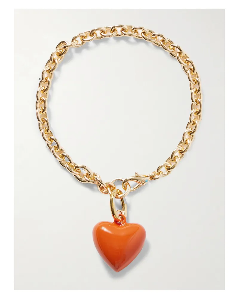 Roxanne Assoulin The Mini Puffy Heart Goldfarbenes Armband Mit Emaille - Orange Orange