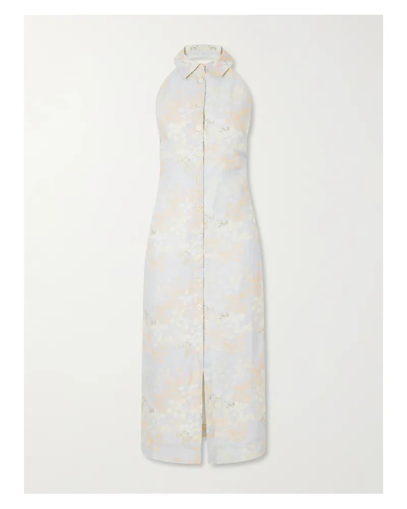 BERNADETTE Cici Jasmin Floral-print Linen Halterneck Midi Dress - Blue Blue