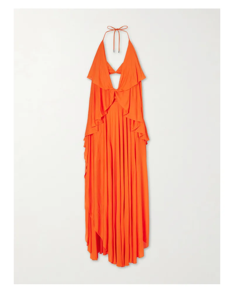 Loewe Paula’s Ibiza Ruffled Cutout Jersey Halterneck Maxi Dress - Orange Orange
